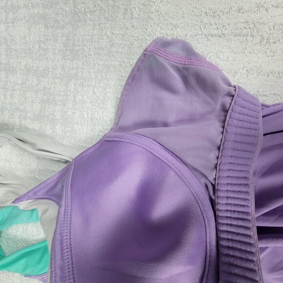 Women Nike Dri Fit Tank Top Size S Purple/Green Colorblock Padded Cross Back - Picture 8 of 13